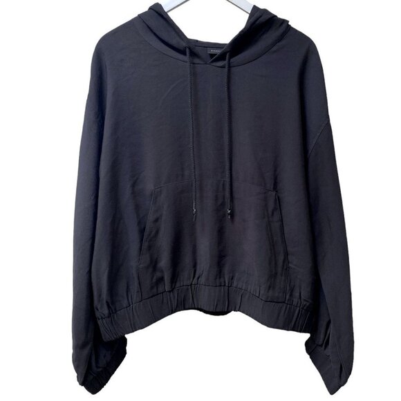 WHO WHAT WEAR Womens Hoodie XXL Black Woven Crop Jacket Pullover Rayon Blend - Picture 3 of 10